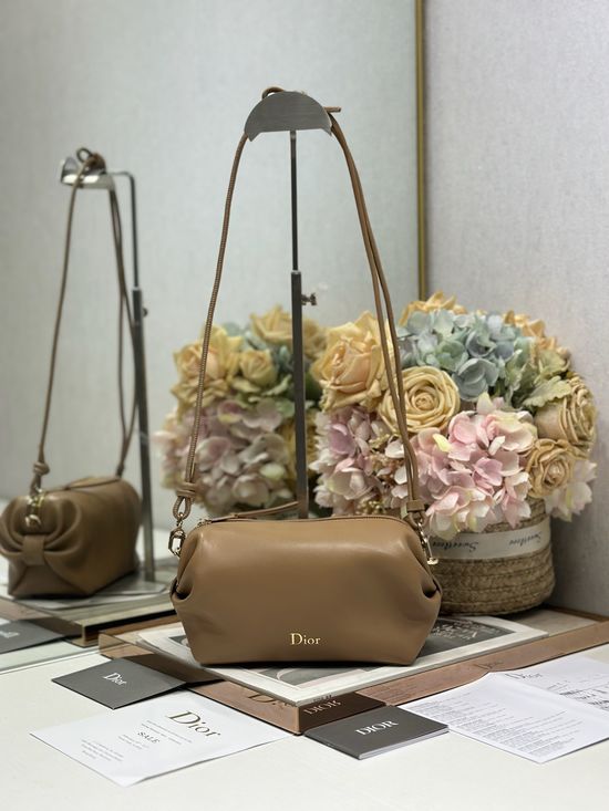Christian Dior Bow Handbag Brown Sheepskin S3900