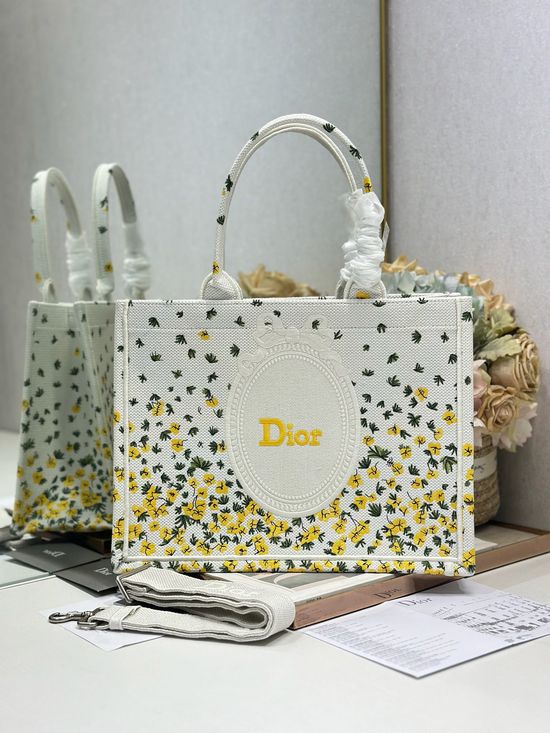 Christian Dior Book Tote Yellow Green Medium 1286