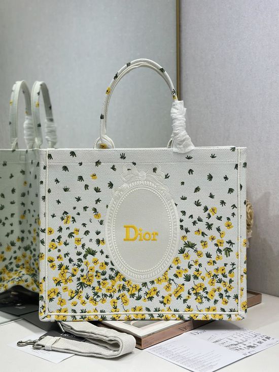 Christian Dior Book Tote Yellow Green Striped 1286