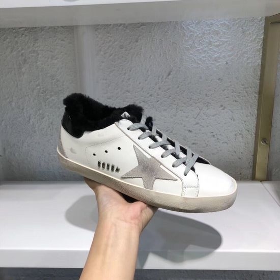 Golden Goose GGDB Wool Lined Distressed Leather Casual Sneakers With Latex Insole