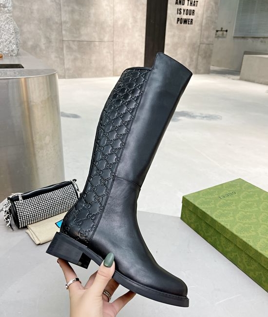 Gucci Classic Embossed Leather Tall Boots Comfortable Stylish