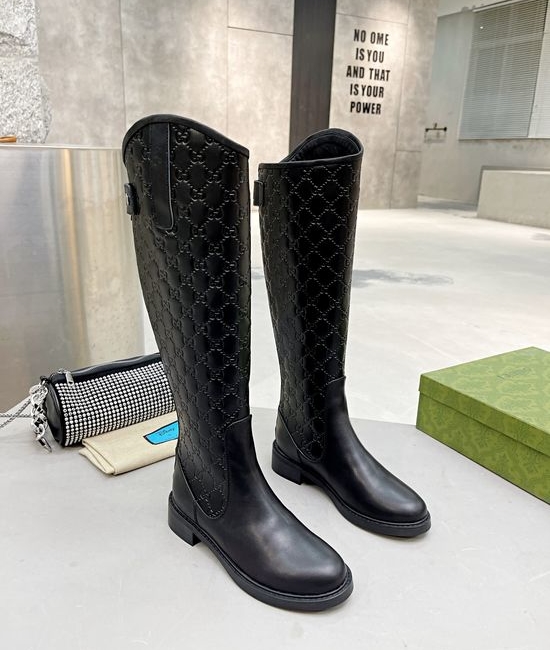 Gucci Embossed Leather Tall Boots Classic Comfortable Stylish