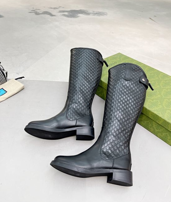 Gucci Subtle Embossed Leather Tall Boots Classic Comfortable