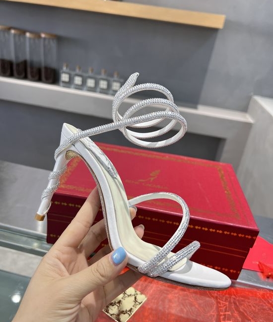Rene Caovilla Crystal Decor Ankle Strap Stiletto Heel Silk Sandals