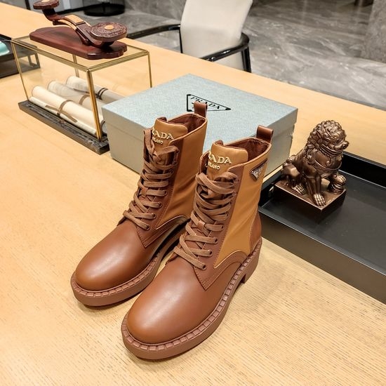 Prada Canvas Stitched Leather Ankle Boots with Non-slip Sole
