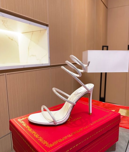 Rene Caovilla Sparkling Crystal Ankle Strap High Heel Sandals