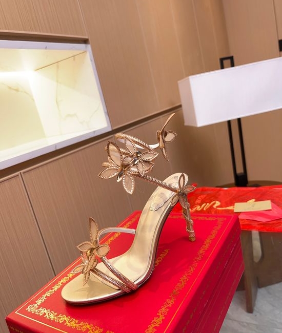 Rene Caovilla Elegant Crystal Embellished Silk Ankle Wrap Heels