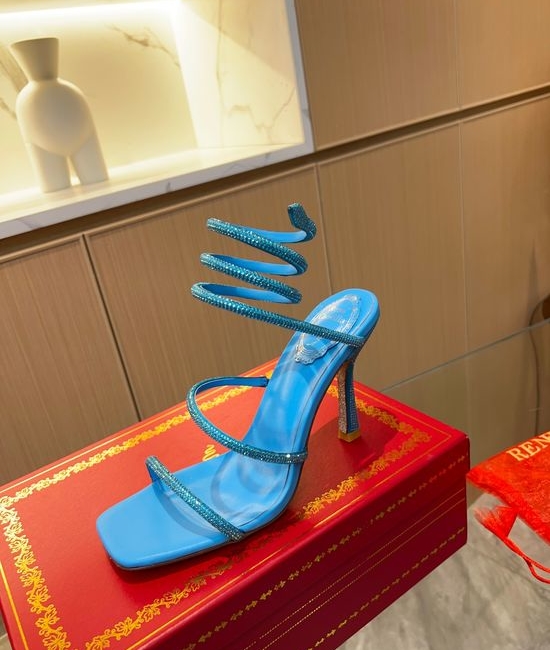 Rene Caovilla Rhinestone Embellished Low Heel Square Toe Silk Sandals