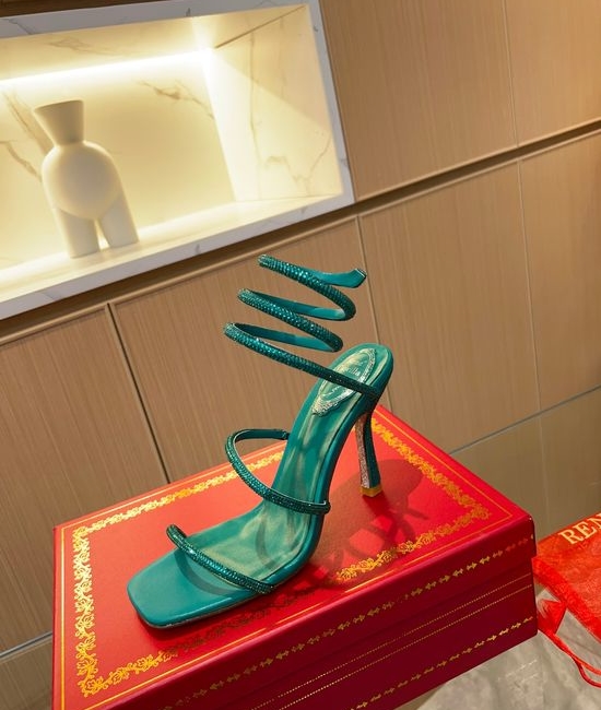 Rene Caovilla Rhinestone Embellished Low Heel Square Toe Silk Sandals
