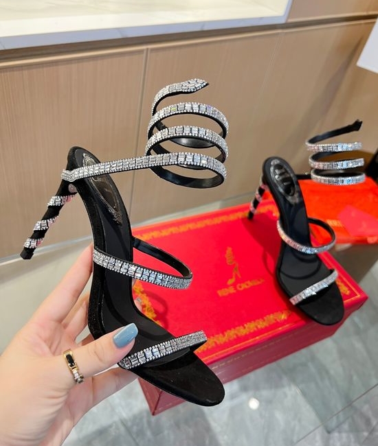 Rene Caovilla Sparkling Crystal Coil Ankle Strap Heeled Sandals