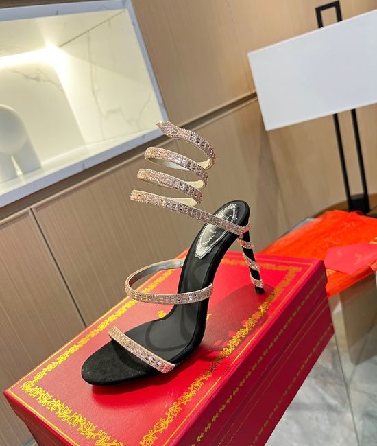 Rene Caovilla Sparkling Crystal Coil Ankle Strap Heeled Sandals