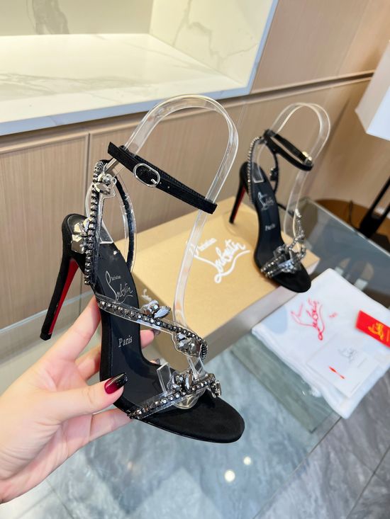 Christian Louboutine Shiny Rhinestone PVC Strappy Stiletto Sandals