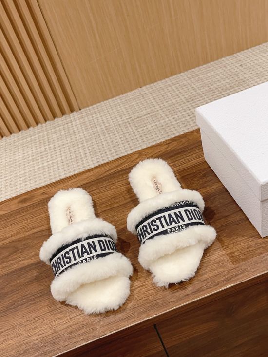Christian Dior Wool Lined Flat Slippers Soft Leather Sole