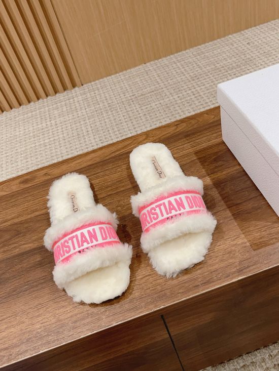 Christian Dior Wool Lined Flat Slippers Soft Leather Sole