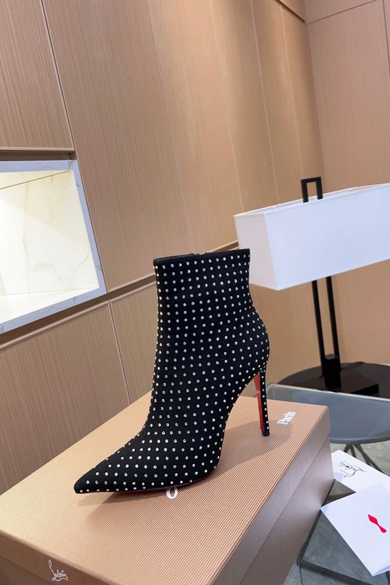 Louis Vuitton Rhinestone Pointed Toe Stiletto Ankle Boots With Red Sole