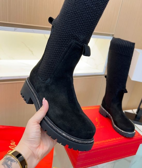 Rene Caovilla Embellished Stretch Knit Chunky Heel Ankle Boots