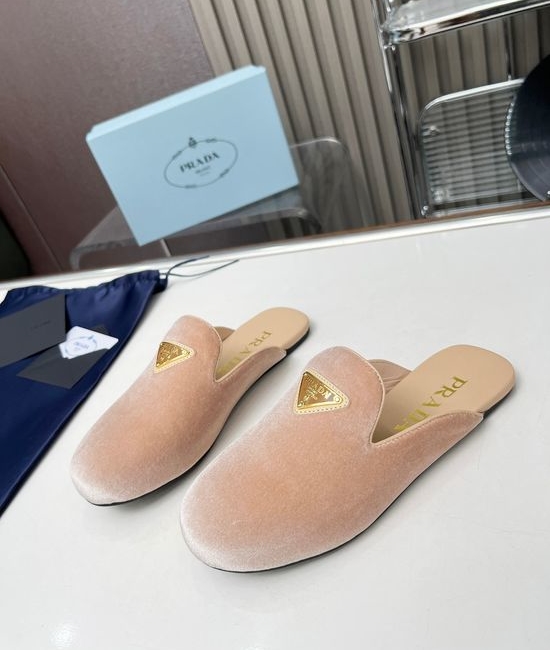 Prada Elegant Velvet Low Heel Casual Comfort Shoes
