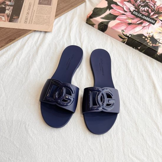 Dolce & Gabbana Matte Finish 3D Logo Flat Slide Sandals