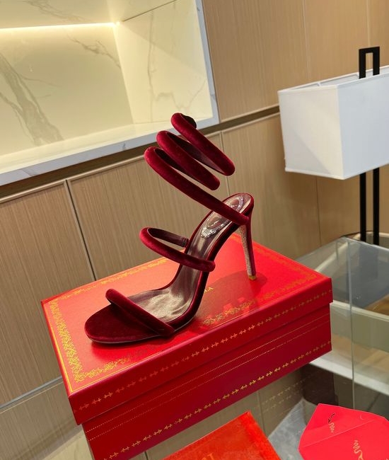 Rene Caovilla Elegant Velvet Wrapped Stiletto Sandals with Sparkling Details