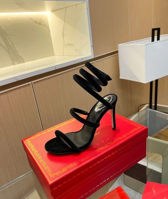 Rene Caovilla Elegant Velvet Wrapped Stiletto Sandals with Sparkling Details