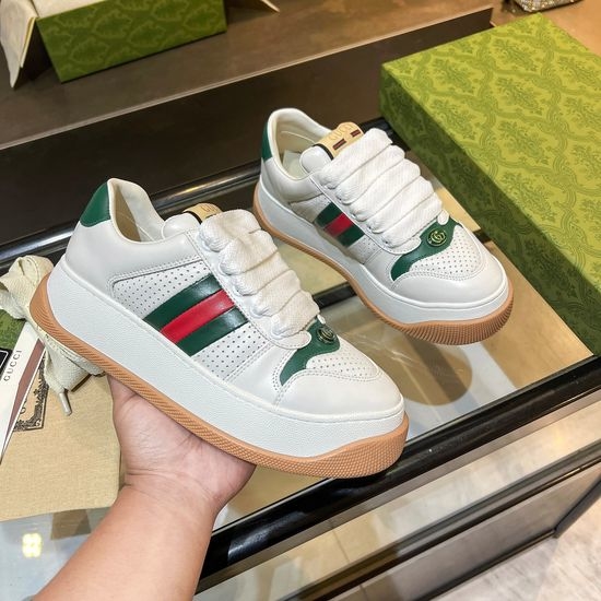 Gucci Classic Canvas Sneakers Leather Accents Comfortable Thick Sole