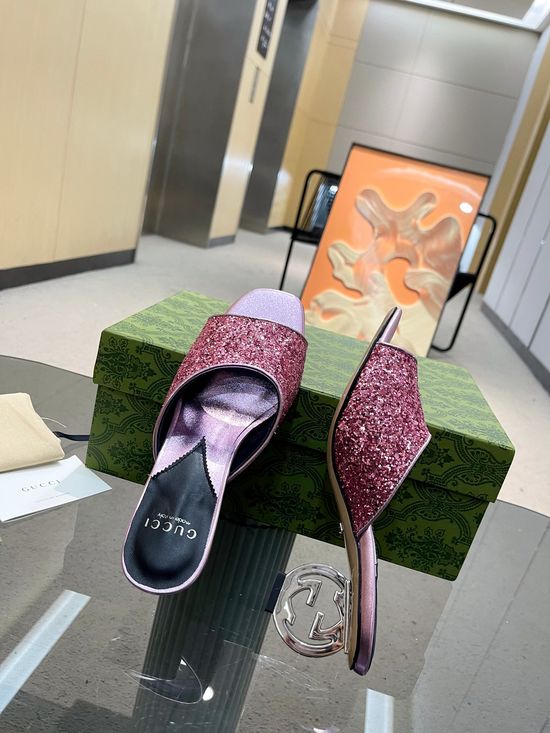 Gucci Metallic Heel High Heel Slide Sandals Glitter Upper