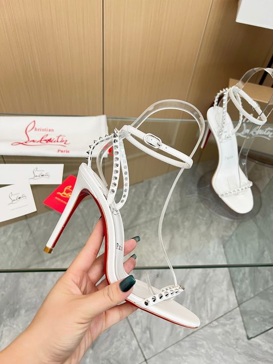 Christian Louboutine Handmade Rivet Embellished Stiletto Sandals with Red Sole