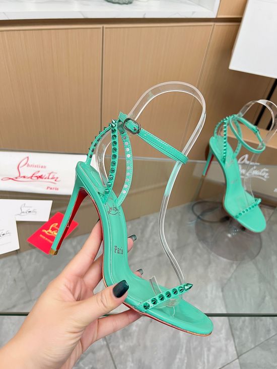 Christian Louboutine Handmade Rivet Embellished Stiletto Sandals with Red Sole