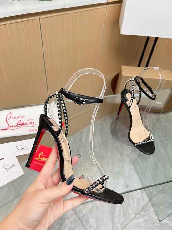 Christian Louboutine Handmade Rivet Embellished Stiletto Sandals with Red Sole