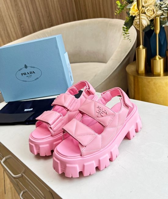 Prada Genuine Leather Thick Sole Comfortable Platform Sandals