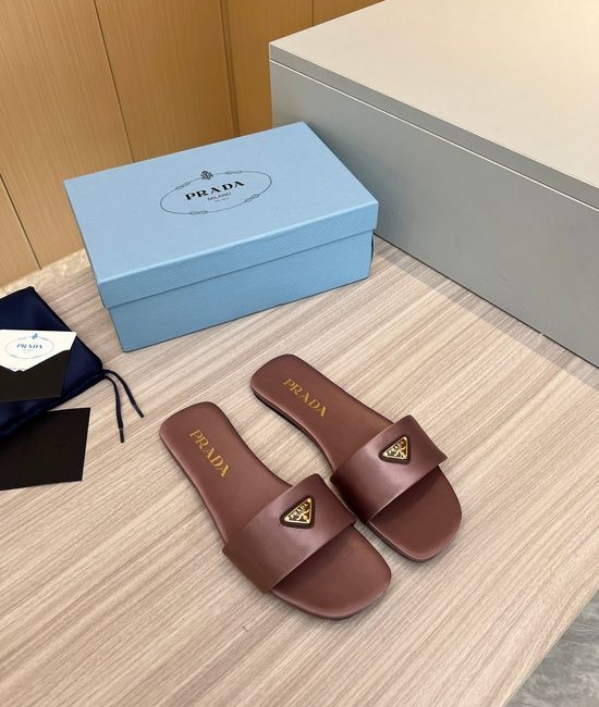 Prada Silk Upper Buckle Flats Lambskin Lining Leather Sole