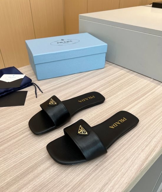 Prada Silk Upper Buckle Flats Lambskin Lining Leather Sole
