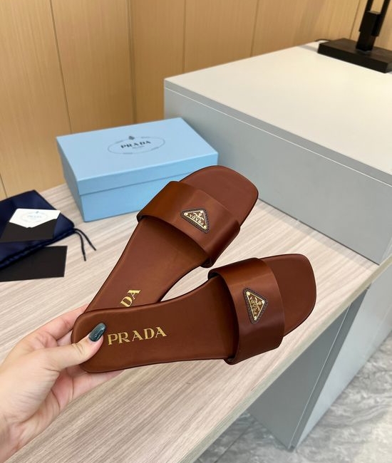 Prada Silk Upper Buckle Flats Lambskin Lining Leather Sole