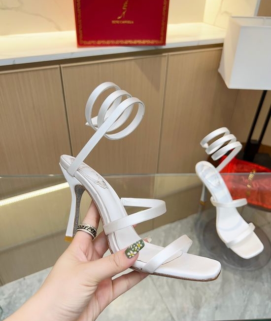 Rene Caovilla Satin Stiletto Heeled Sandals with Minimalist Sleek Design