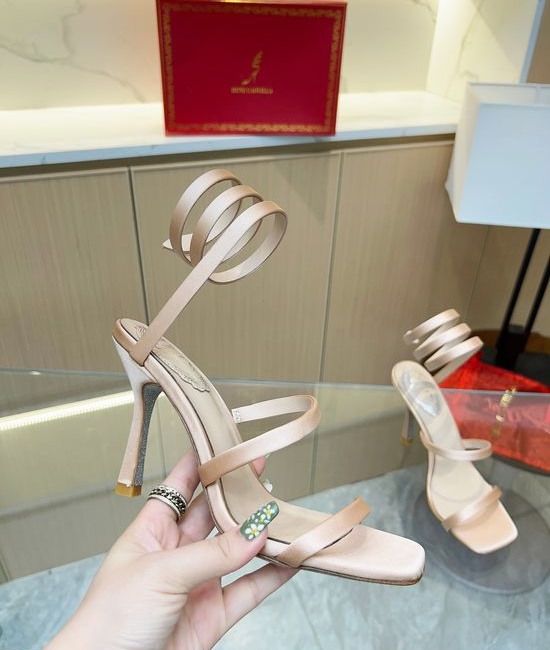 Rene Caovilla Satin Stiletto Heeled Sandals with Minimalist Sleek Design