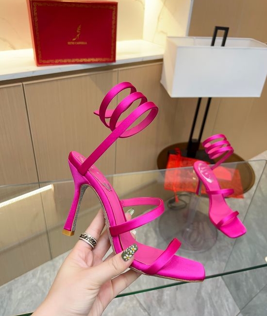 Rene Caovilla Satin Stiletto Heeled Sandals with Minimalist Sleek Design