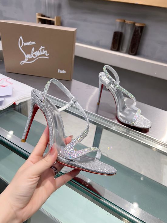 Christian Louboutine Handmade Rhinestone Embellished Stiletto Sandals with Red Sole