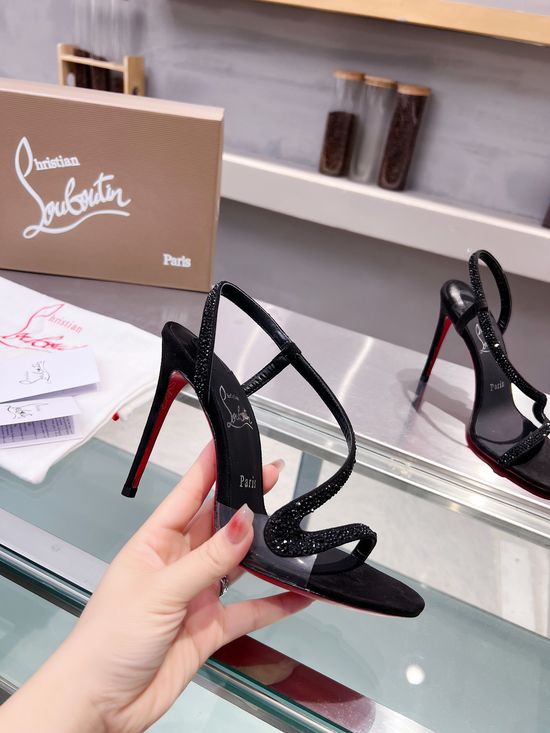 Christian Louboutine Handmade Rhinestone Embellished Stiletto Sandals with Red Sole