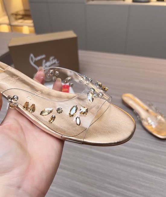 Louis Vuitton LV Rhinestone Embellished Flat Heel Dress Sandals with Red Sole