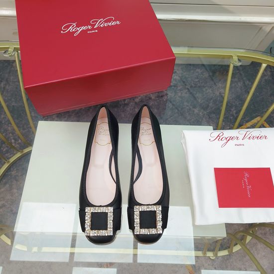 Roger Viver Rhinestone Buckle Leather Flat Ballet Shoes