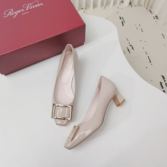 Roger Viver Dusty Pink Square Buckle Kitten Heel Pumps Premium Leather