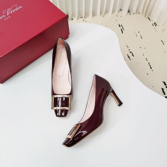 Roger Viver Burgundy Buckle Mid Heel Leather Dress Shoes