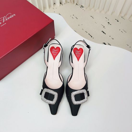 Roger Viver Satin Rhinestone Buckle Adjustable Strap High Heel Sandals