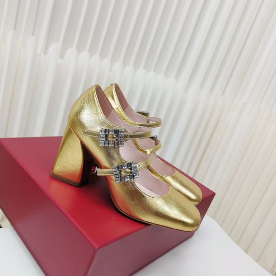Roger Viver Rhinestone Buckle Low Heel Leather Dress Shoes