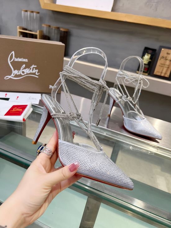 Christian Louboutine Crystal Ankle Strap Stiletto Heel Sandals Red Sole