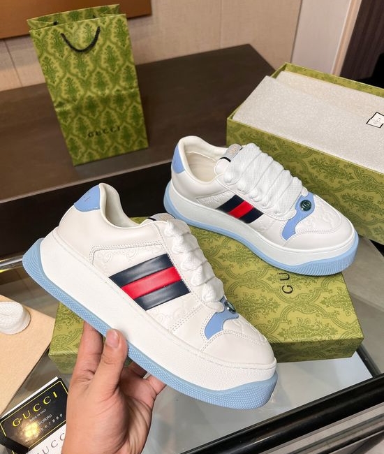 Gucci Classic Canvas Sneakers Leather Accents Comfortable Thick Sole