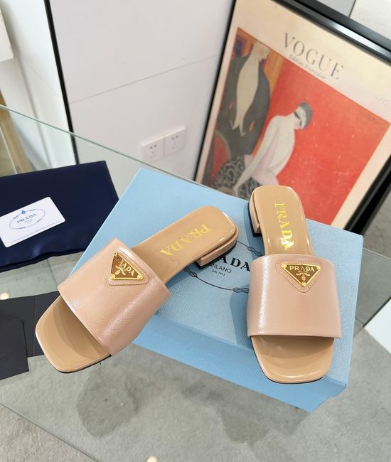 Prada Patent Leather Low Heel Slides Three Color Options
