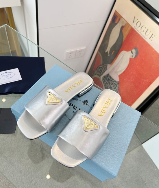 Prada Patent Leather Low Heel Slides Three Color Options