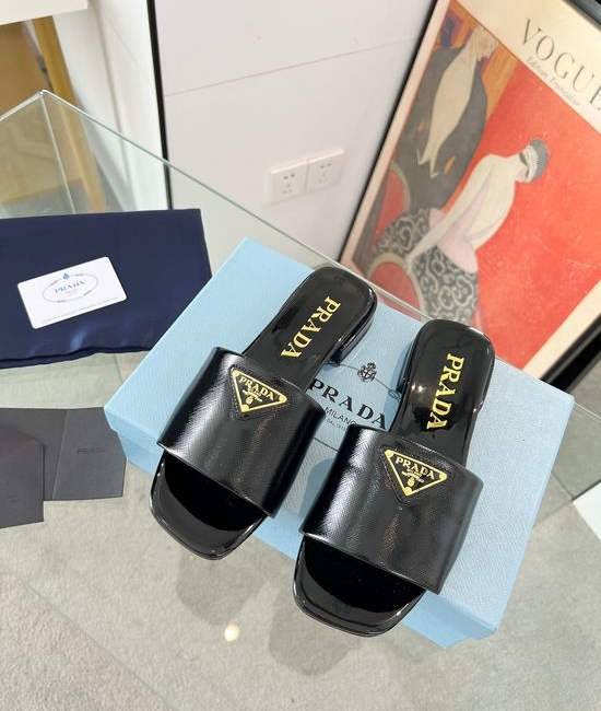Prada Patent Leather Low Heel Slides Three Color Options
