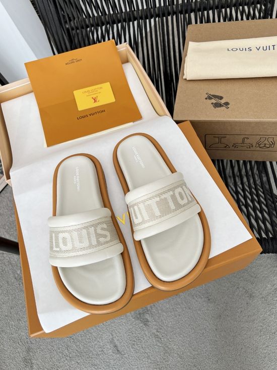 Louis Vuitton Premium Leather Logo Print Comfort Slides